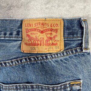 Levis 501 Mens Straight Leg Jeans 36x34 (35x32) Blue Denim